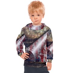 Independence Day Background Abstract Grunge American Flag Kids  Hooded Pullover by Ravend