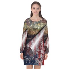 Independence Day Background Abstract Grunge American Flag Long Sleeve Chiffon Shift Dress  by Ravend