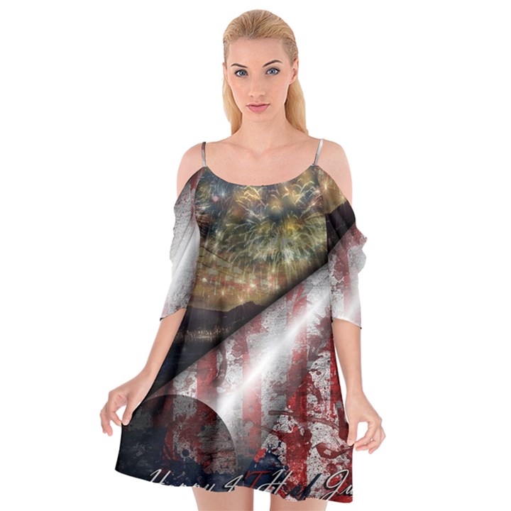 Independence Day Background Abstract Grunge American Flag Cutout Spaghetti Strap Chiffon Dress