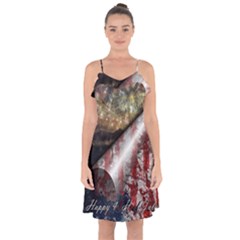 Independence Day Background Abstract Grunge American Flag Ruffle Detail Chiffon Dress by Ravend