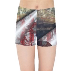 Independence Day Background Abstract Grunge American Flag Kids  Sports Shorts by Ravend