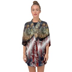 Independence Day Background Abstract Grunge American Flag Half Sleeve Chiffon Kimono by Ravend