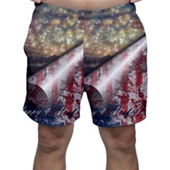 Independence Day Background Abstract Grunge American Flag Men s Shorts by Ravend