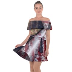 Independence Day Background Abstract Grunge American Flag Off Shoulder Velour Dress by Ravend