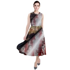 Independence Day Background Abstract Grunge American Flag Round Neck Boho Dress by Ravend