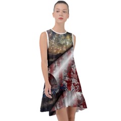 Independence Day Background Abstract Grunge American Flag Frill Swing Dress by Ravend