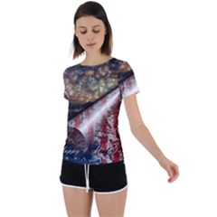 Independence Day Background Abstract Grunge American Flag Back Circle Cutout Sports Tee by Ravend