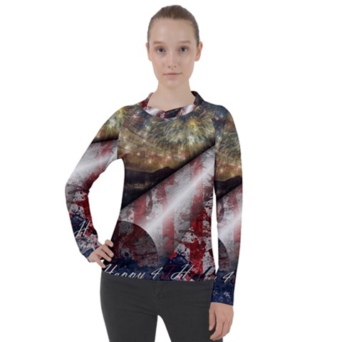 Independence Day Background Abstract Grunge American Flag Women s Pique Long Sleeve Tee by Ravend