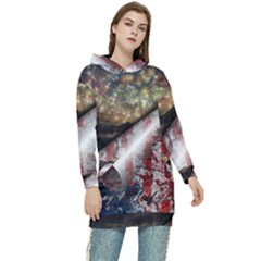 Independence Day Background Abstract Grunge American Flag Women s Long Oversized Pullover Hoodie by Ravend