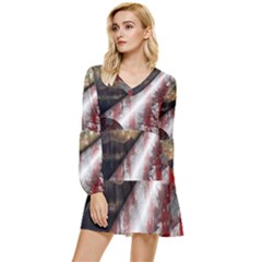 Independence Day Background Abstract Grunge American Flag Tiered Long Sleeve Mini Dress by Ravend