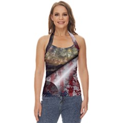 Independence Day Background Abstract Grunge American Flag Basic Halter Top by Ravend