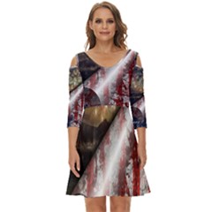 Independence Day Background Abstract Grunge American Flag Shoulder Cut Out Zip Up Dress by Ravend