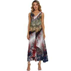 Independence Day Background Abstract Grunge American Flag V-neck Sleeveless Loose Fit Overalls by Ravend