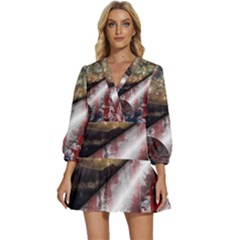 Independence Day Background Abstract Grunge American Flag V-neck Placket Mini Dress by Ravend