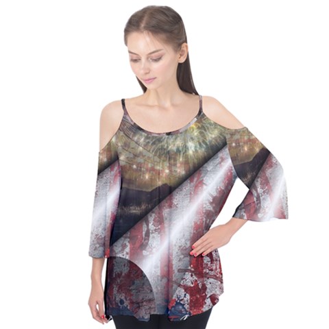 Independence Day July 4th Flutter Sleeve Tee  by Ravend