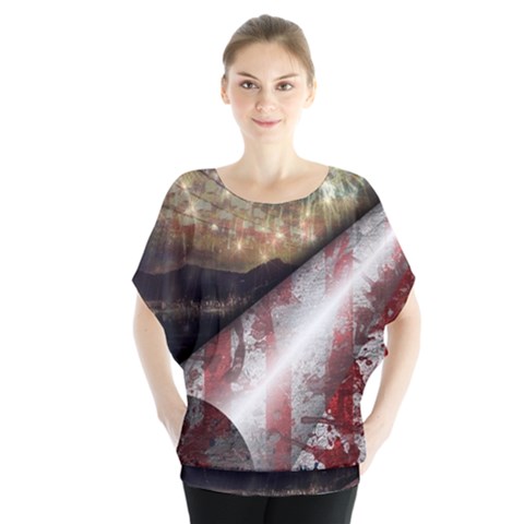 Independence Day July 4th Batwing Chiffon Blouse by Ravend