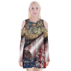 Independence Day July 4th Velvet Long Sleeve Shoulder Cutout Dress