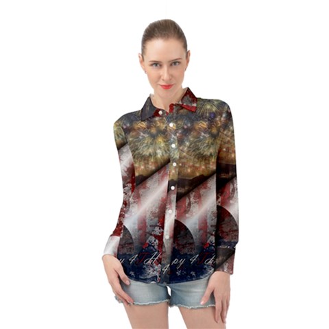 Independence Day July 4th Long Sleeve Chiffon Shirt by Ravend