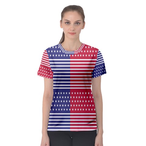 American Flag Patriot Red White Women s Sport Mesh Tee by Celenk