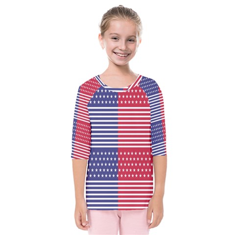 American Flag Patriot Red White Kids  Quarter Sleeve Raglan Tee by Celenk