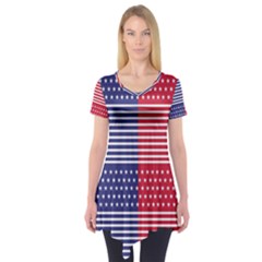 American Flag Patriot Red White Short Sleeve Tunic  by Celenk