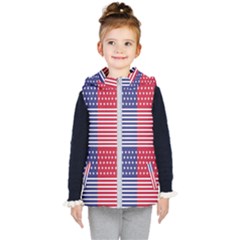 American Flag Patriot Red White Kids  Hooded Puffer Vest by Celenk