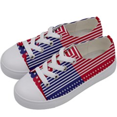 American Flag Patriot Red White Kids  Low Top Canvas Sneakers by Celenk