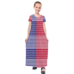 American Flag Patriot Red White Kids  Short Sleeve Maxi Dress by Celenk