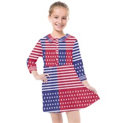 American Flag Patriot Red White Kids  Quarter Sleeve Shirt Dress