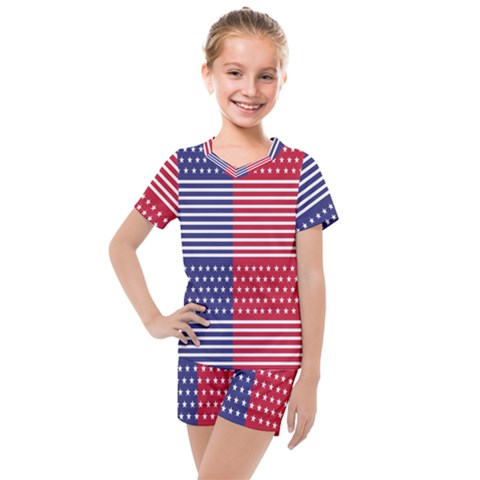 American Flag Patriot Red White Kids  Mesh Tee And Shorts Set by Celenk