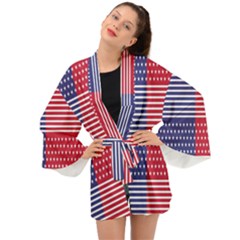 American Flag Patriot Red White Long Sleeve Kimono by Celenk