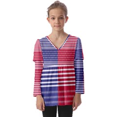 American Flag Patriot Red White Kids  V Neck Casual Top by Celenk