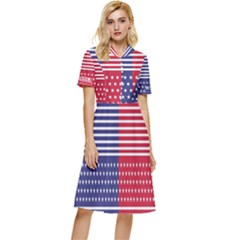 American Flag Patriot Red White Button Top Knee Length Dress by Celenk