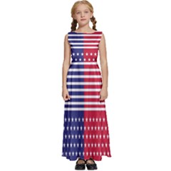 American Flag Patriot Red White Kids  Satin Sleeveless Maxi Dress by Celenk