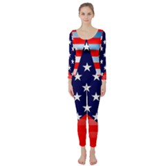 Patriotic American Usa Design Red Long Sleeve Catsuit by Celenk