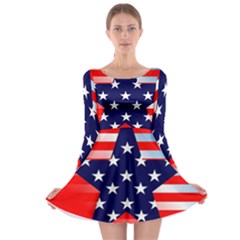 Patriotic American Usa Design Red Long Sleeve Skater Dress by Celenk