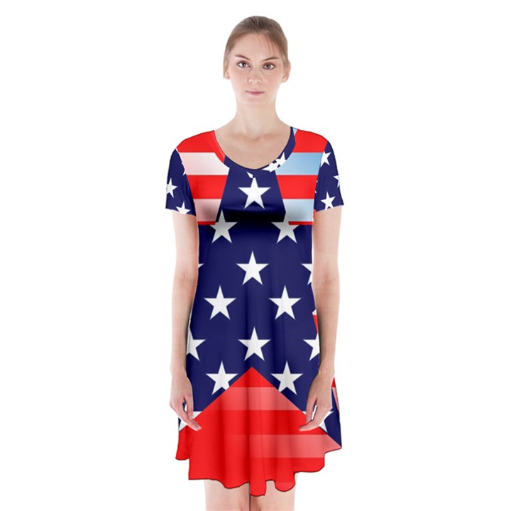 Patriotic american usa design red Short Sleeve V-neck Flare Dress