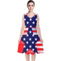 Patriotic american usa design red V-Neck Midi Sleeveless Dress  View1