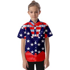 Patriotic American Usa Design Red Kids  Short Sleeve Shirt by Celenk