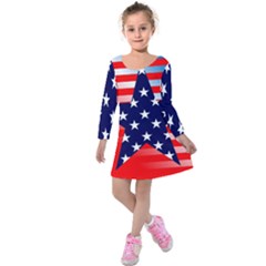 Patriotic American Usa Design Red Kids  Long Sleeve Velvet Dress by Celenk