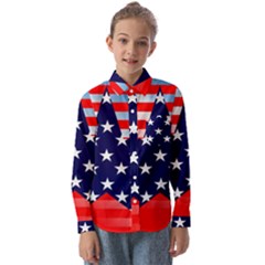 Patriotic American Usa Design Red Kids  Long Sleeve Shirt by Celenk