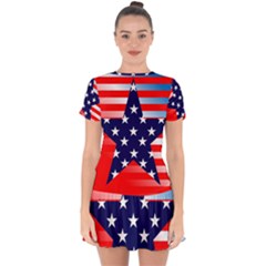 Patriotic American Usa Design Red Drop Hem Mini Chiffon Dress by Celenk