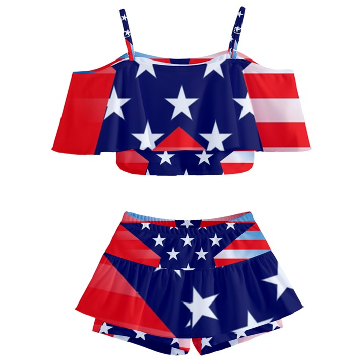 Patriotic american usa design red Kids  Off Shoulder Skirt Bikini