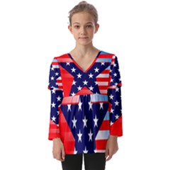 Patriotic American Usa Design Red Kids  V Neck Casual Top by Celenk