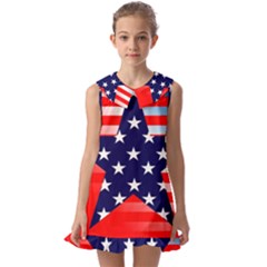 Patriotic American Usa Design Red Kids  Pilgrim Collar Ruffle Hem Dress by Celenk