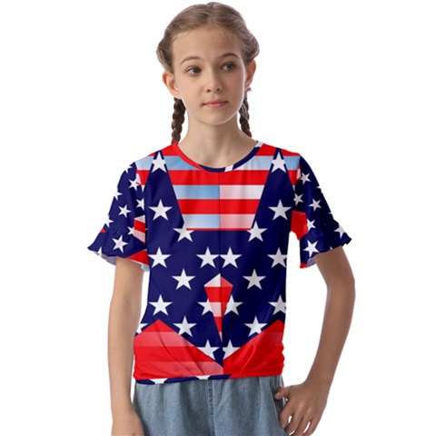 Patriotic American Usa Design Red Kids  Cuff Sleeve Scrunch Bottom Tee by Celenk