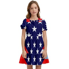 Patriotic American Usa Design Red Kids  Puff Sleeved Dress by Celenk