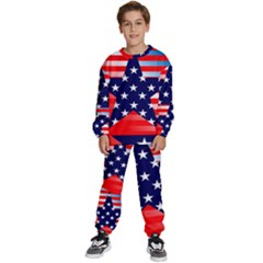 Patriotic American Usa Design Red Kids  Sweatshirt Set by Celenk