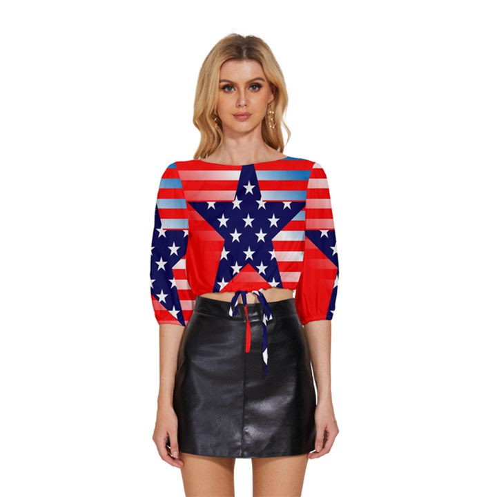 Patriotic american usa design red Mid Sleeve Drawstring Hem Top