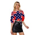 Patriotic american usa design red Mid Sleeve Drawstring Hem Top View3